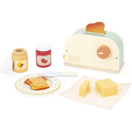 Janod Tostapane in Legno per Bambini, Gioco per imitare la Colazione, 10 Accessori Inclusi, con Toast Che saltano, Sviluppa l'immaginazione, da 3 Anni, J06636