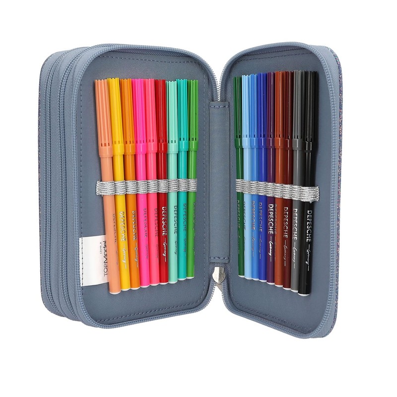 Depesche 13149 TOPModel Wolf-Filled 3-Compartment Pencil Case in Dark Blue,