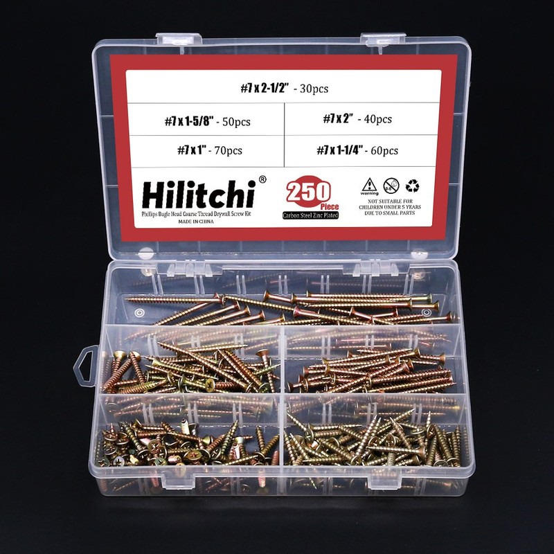 Hilitchi 250-Pcs #7 Phillips Bugle Head Coarse Thread Drywall Screw