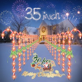 TRWYMZ 35" Christmas Candy Cane Lights -20 Pack 8 Modes,30V LED Candy Cane Lights Christmas Decor, Outdoor Christmas Decorations, for Yard Lawn Garden or Pathwayn