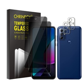 CHRINECY [4 Pack] 2Pack Privacy Screen Protector Compatible for Motorola Moto G Play 2023 with 2Pack Camera Lens Protector, 9H Hardness, Anti-Spy Tempered Glass Protector Film