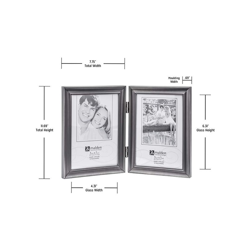 Malden International Designs Concourse Pewter Metal Hinged Picture Frame, Double