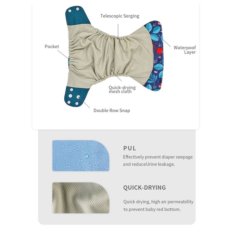 4pcs/pack Baby Cloth Diapers Washable Reusable Pocket Cloth Diaper Quick