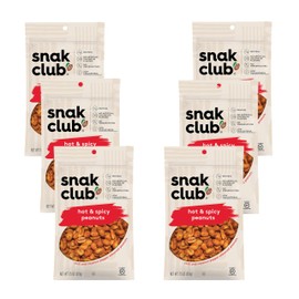 Snak Club Hot and Spicy Peanuts, Chili and Cayenne Pepper Seasoned Nuts, Gluten-Free and Kosher Snack, 7.5 oz Resealable Bags, 6 Pack