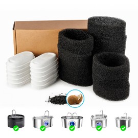 Rinkii Cat Water Fountain Filters, 24Pack Cat Fountain Replacement Filters (12 Carbon Filters +12 Sponge Filters), for 67oz/2L, 108oz/3.2L,135oz/4.0L Faucet-Shaped Stainless Steel Pet Water Fountain