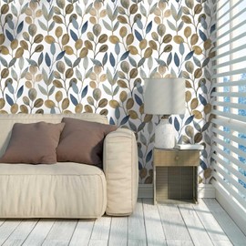 MIAHOM Gold Leaf Wallpaper Peel and Stick Modern Contact Paper Self-Adhesive Botanical Waterproof Vinyl Removable Floral Wallpaper Thick Renter Friendly for Bedroom Cabinets Drawer17.7 x 118”