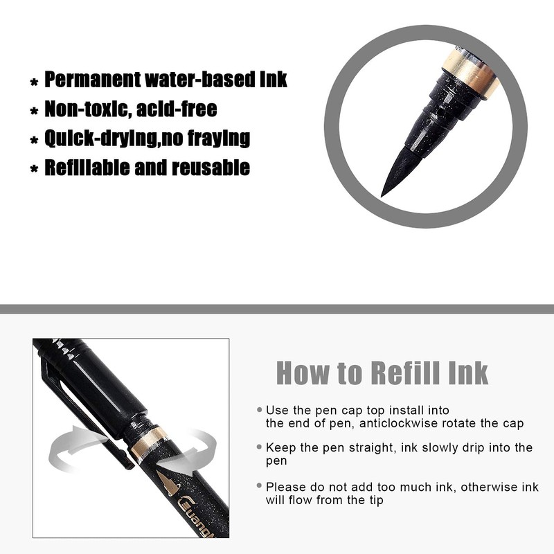 Calligraphy Pens - 6pcs Calligraphy Set for Beginners Refillable Black