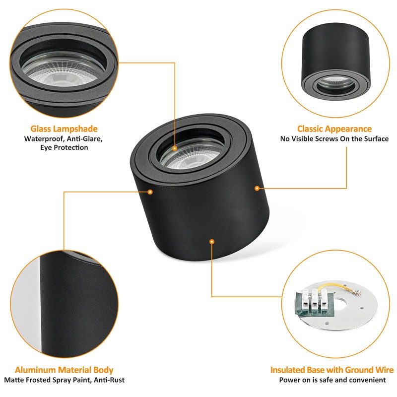 Gleonlux LED Surface-Mounted Spotlight, IP44, Black, Dimmable, Surface-Mounted Spotlights, Flat,