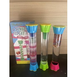 Cucue Sensory Fidget Tubes Set - Calming Toys for Kids - with Glitter Bottle, Gravity Spinner, Bubble Drop Spiral Hourglass - Promotes Calmness & Independent Play (3 Pack-Style#2, 3)