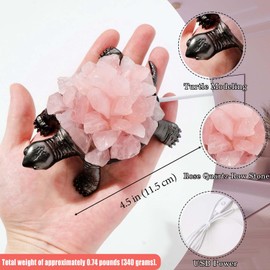 Runyangshi Natural Rose Quartz Turtle Night Lamp Healing Crystal Bedroom Bedside Table Lamp USB Port Home Decor Women Men Gift