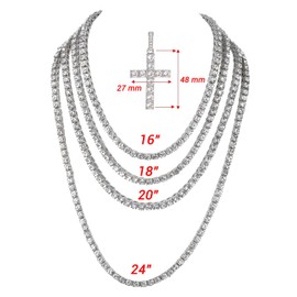 Iced Out Cross, Bull, Money Bag, 23 & More Pendants on Tennis Chain for Men or Women - Bling'ed Out Hip Hop Jewelry on Blast! - Gold or Silver & Size Your Choice - TN001, 24", Zinc, Rhinestone