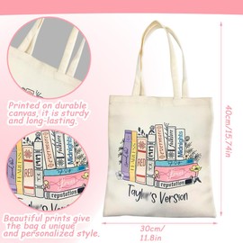 QWEPU TS Printed Fabric Bag, TS Album Inspired Carry Bag Women, TS Shopping Bag, TS Tote Bag, Carry Bags, Gift Music Lover, 40 x 35 cm, TS Gifts Reusable, White