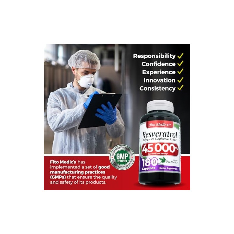 FITO MEDICS- Lab resveratrol 180 cápsulas 45000 mg suplemento de