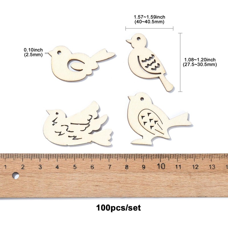 Ipotkitt 100 Pcs Random Wooden Bird Cutouts Old Lace Flying