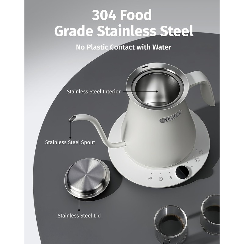INFOOD 0.8L Gooseneck Electric Kettle, Precise Temperature Control for Pour