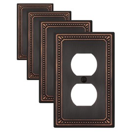 ZILLSEA Metal Wall Plates, Switch Plates and Outlet Covers, Decorative Pearl Design (1 Duplex 4PK, Aged Bronze, Midsize)