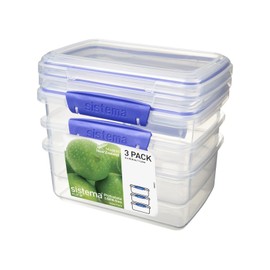 Sistema KLIP IT Rectangular Collection Food Storage Container, 33.8 oz./1.0 L, Clear/Blue, 3 Count
