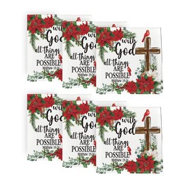 Horaldaily Christmas Cloth Napkins 18 x 18 Inch, Holy Crucifix Wild Flower Birds Party Dinner Decoration Washable Napkins Set of 6