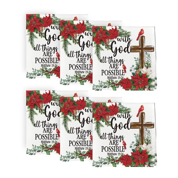 Horaldaily Christmas Cloth Napkins 18 x 18 Inch, Holy Crucifix