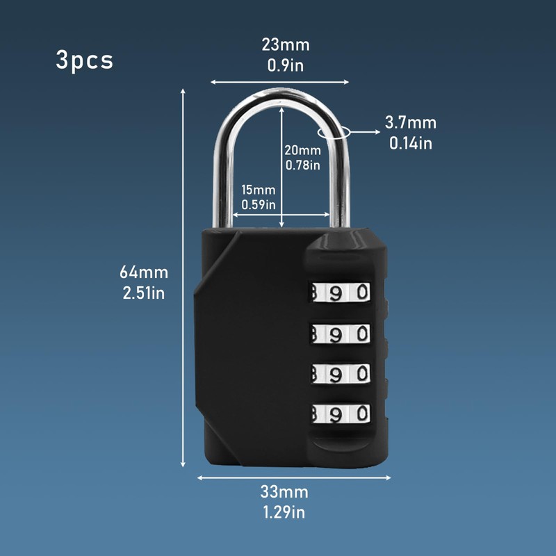 DALAETUS 3 Pcs Combination Padlock, 4 Digit Locker Padlocks, Weatherproof