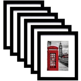PEALSN 8.5 x 11 Picture Frame Set of 6, Display Pictures 6x8 with Mat or 8.5 x 11 Without Mat for Wall Mounting Display, Photo Frames Collage for Wall Decor, Black.