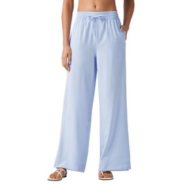 Willit Women's Wide Leg Pants Swim Beach Pants UPF 50+ Lightweight Travel Quick Dry Sun Protective 31" Light Blue M