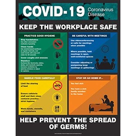 Safety Poster COVID-19 Safety Poster, Keep The Workplace Safe, Laminated, 22" x 17"