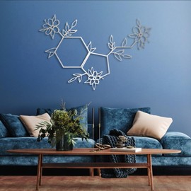 Serotonin Metal Wall Art, Flowered Serotonin Molecule, Symbol of Happiness Wall Art, Serotonin Molecular Formula, Metal Wall Art, Serotonin Molecule Sign, Living Room Bedroom Wall Hanging (27"x 18"| 71x48cm, Sliver)