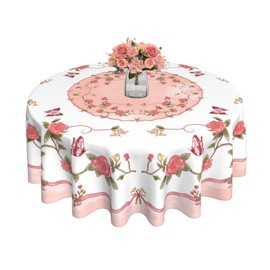 Xinglunla Spring Tablecloth 60x60 Inch Flowers Round Table Cover Waterproof Wrinkle Free for Party Picnic Dinner Decor Home