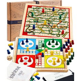 Jaques of London 2 in 1 Snakes and Ladders Game with Ludo Board Game | Family Board Games for 4 5 6 7 Year olds | Kids Board Games for Adults