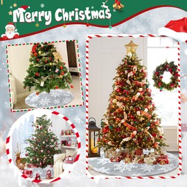 Grey Faux Fur Tree Skirt 3D White Snowflake Large Xmas Tree Skirt 48inch Christmas Tree Mat for Christmas Party New Year Gifts Festival Holiday Indoor Outdoor Decoration