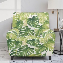 Voxugoniy Recliner Chair Cover Sofa Slipcover Waterproof Reversible Chair Couch Cover Washable Furniture Protector with Straps for Dogs Pets, Monstera