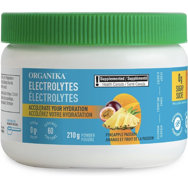 Organika Canadian-Made Electrolytes Powder- Pineapple Passionfruit- Sugar-Free Hydration and Electrolyte