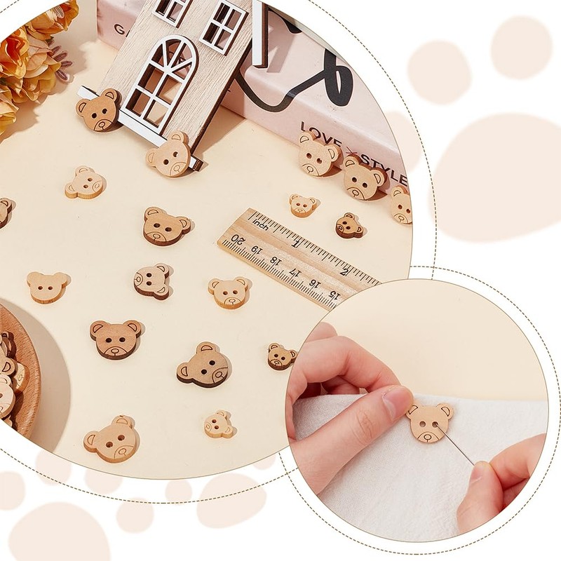 arricraft 120 Pcs Animal Wooden Sewing Buttons, 6 Styles, 2-Hole