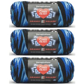Generic Red Hearts All in One Granny Square Black - Blue Beacon Yarn - 3 Pack of 250g/8.8oz - 100% Acrylic - #4 Worsted (Medium) - 381m/417Yards - for Knitting, Crochet and Amigurumi