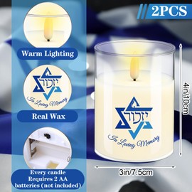 VIHOSE 2 Pcs Electric Memorial Candle LED Yahrzeit Candle for Loss of Loved One Sympathy Yizkor Flameless Candles for Prayers Safe and Easy to Use Battery Bereavement Gifts Funeral Light Decorations
