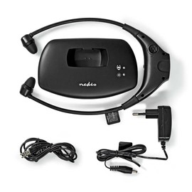 Nedis HPRF010BK Wireless TV Headphones - RF In-Ear Headphones - 35 m Range - 200 mAh Battery - 4 Hours Operating Time - Charging Station - Black
