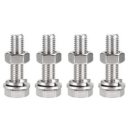 sourcing map M10 x 45mm Hex Head Screws Bolts, Nuts, Flat & Lock Washers Kits, 304 Stainless Steel Fully Thread Hexagon Bolts 4 Sets