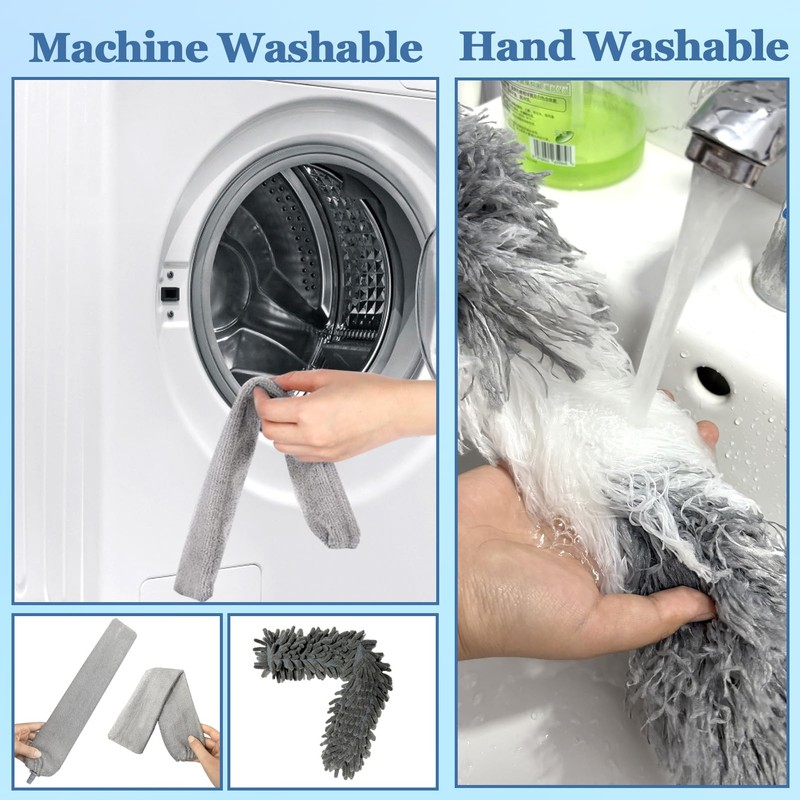 Microfiber Duster with Extension Pole 27-80 Inch, 4PCS Bendable Washable