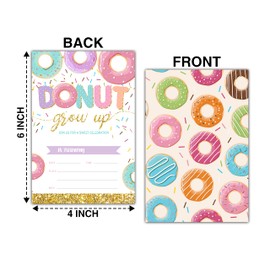 Buildinest Donut Grow Up Birthday Party Invitations with Envelopes (20-Pack), 4"x6" Gold Glitter Birthday Invitation Cards, Fill-in Style Party Invites-B09