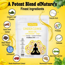Gwynne Candida Cleanse Seed Oil 120 Cpsulas,hierbas Naturales Para La Desintoxicacin Intestinal Con 15 Billion Cfu,11-in-1 Formula Con Hoja De Organo 