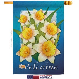 Breeze Decor Floral Daffodils House Flag Dowel Set Spring Sunflower Tulip Rose Orchid Lilies Season Springtime Flower Wreath Small Decorative Gift Yard Banner Made in USA 28 X 40