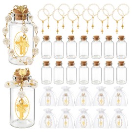 Nlicrst 36 Sets Holy Water Bottle for Baptism Favors Guests, with Catholic Holy Water Container Rosary Beads Cross & Organza Bag for Church Christening First Communion Gifts Jerusalem Wedding (20 ml)