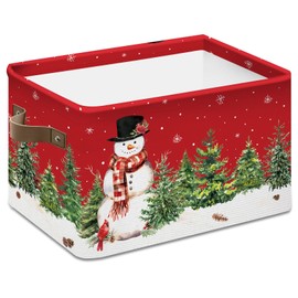 JarThenaAMCS Christmas Storage Bin Watercolor Snowman Foldable Basket with Handle Fabric Storage Container Cube Box for Home Office Dorm Closet Shelf Toy Storage