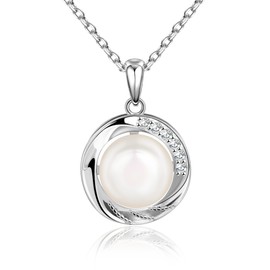 Candyfancy Necklace 925 Silver with Pendant, Women's Necklace with Heart Zirconia Pearls Moonstone Pendant Silver Chain Gift for Women Girlfriend, Sterling Silver, Cubic Zirconia
