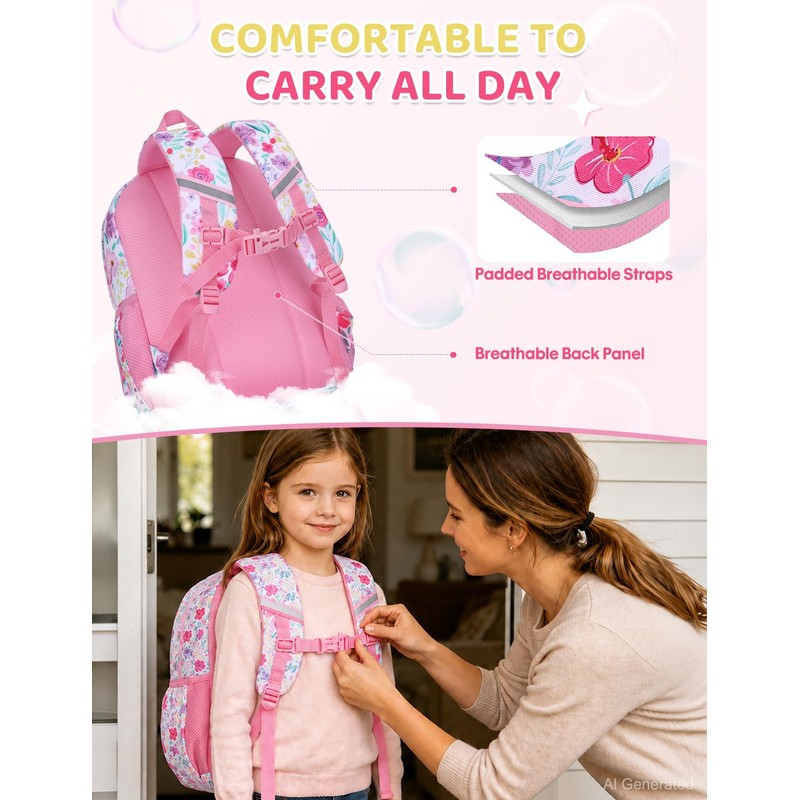 RAVUO Kids Backpack, 14.6" Toddler School Bag for Girls Ages