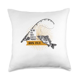 Funny Fly Fishing Store The Way to A Mans Heart is Through His Fly, Keep It Reel Throw Pillow, 18x18, Multicolor