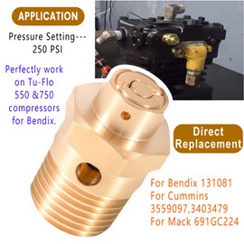 Ezbzyz 3559097 ST-4 Safety Pop Off Valve Suitable for Excel LSV-5238 Ref # Bendix 131081 Cummins 3559097 3403479 Mack 691GC224 Pressure Relief Valve 250 PSI, 1/2" NPT