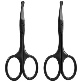 Pet Scissors, Curved Blades, 2 Pieces, Dog Trimming Scissors, Nose Hair Scissors, Eyebrow Scissors, Round Tip, For Nose, Ears, Tails, Paw Etc., Safety, Rust Proof, Prevents Injuries