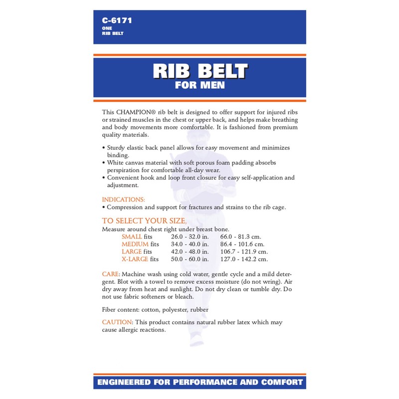 CHAMPION Rib Belt for Men Chest Support Elastic, White, X-Large